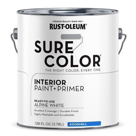 Rust-Oleum Interior Paint, Eggshell, Water Base, Alpine White, 1 gal 380219